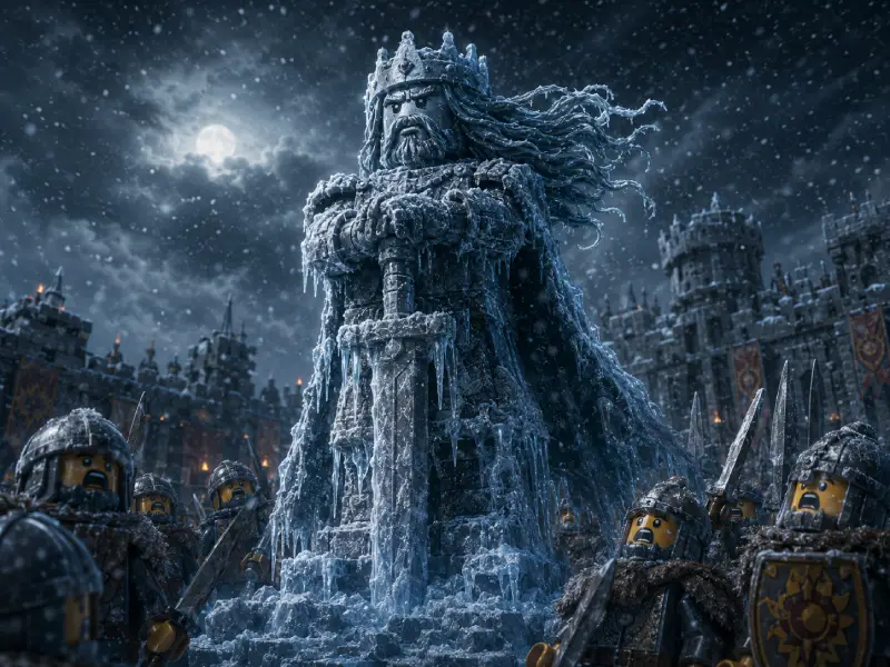Der absolute Höhepunkt: Helm Hammerhands wehende Frost-Haare Gefrorener König mit wehenden Haaren im LEGO Comic Stil